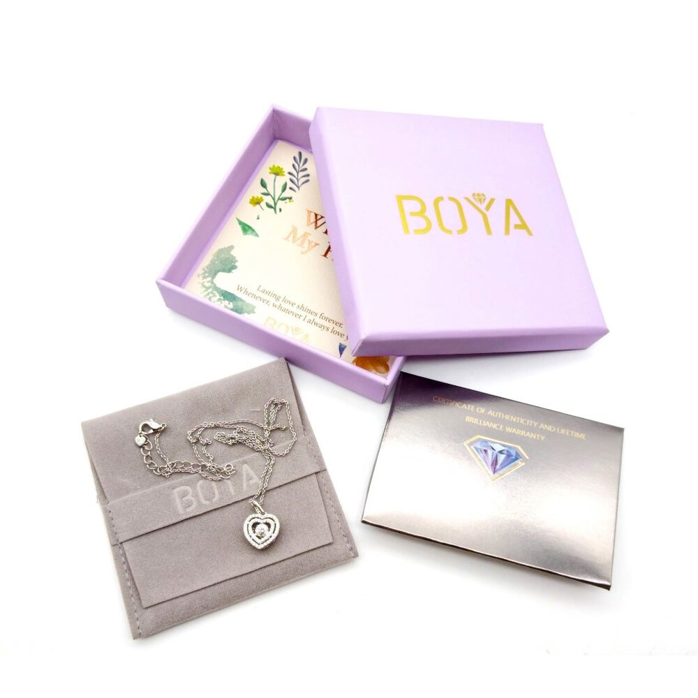 Floating Diamond Heart Necklace NIB, BOYA Moissanite Sterling Silver with 18K